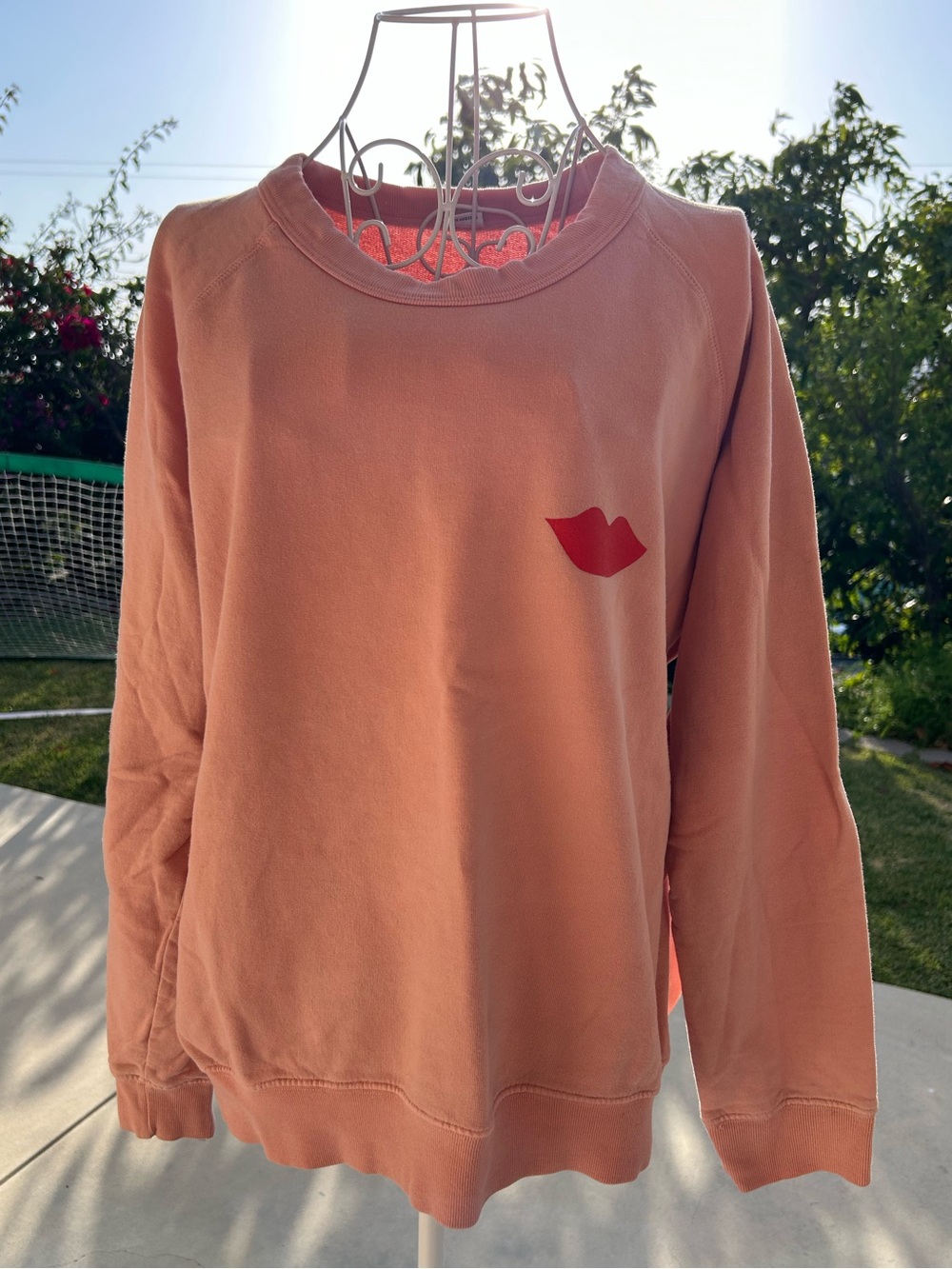 Clare V. Coral Sweatshirt with Red Lip Graphic